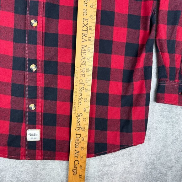 Eddie Bauer Workwear Foreman Fit Mens Checkered Flannel Button Up Shirt Red/Blk - Picture 9 of 9